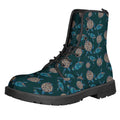Blue Sea Turtle Pattern Print Lace-Up Boots