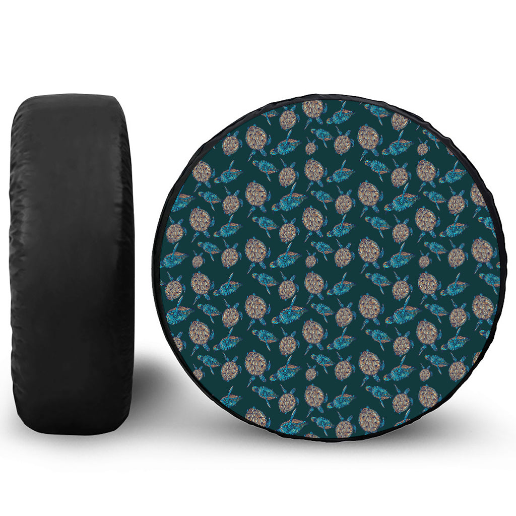 Blue Sea Turtle Pattern Print Leather Spare Tire Cover