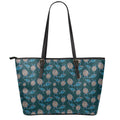 Blue Sea Turtle Pattern Print Leather Tote Bag With Zipper