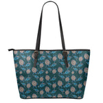 Blue Sea Turtle Pattern Print Leather Tote Bag