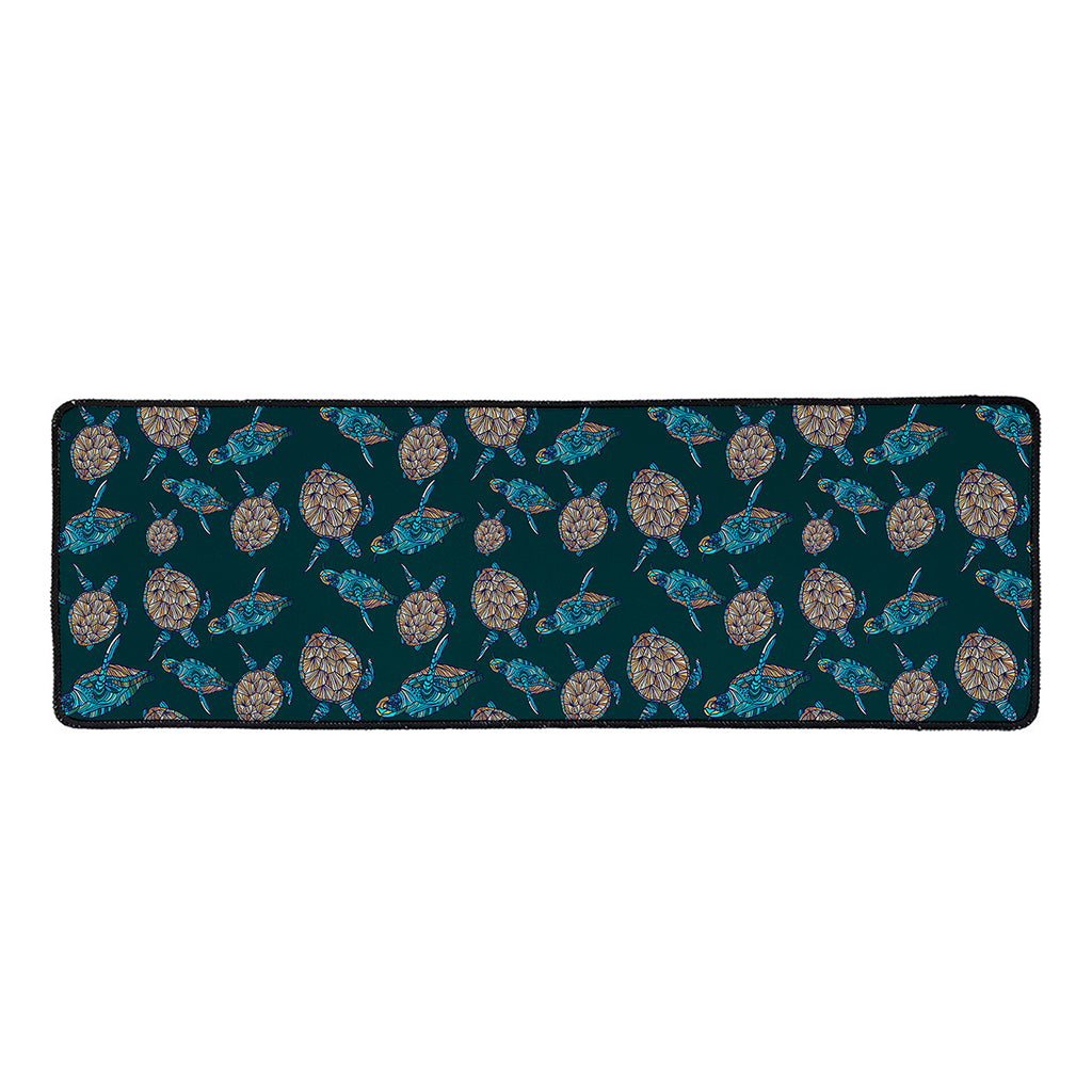 Blue Sea Turtle Pattern Print Long Kitchen Mat