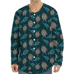 Blue Sea Turtle Pattern Print Long Sleeve Baseball Jersey