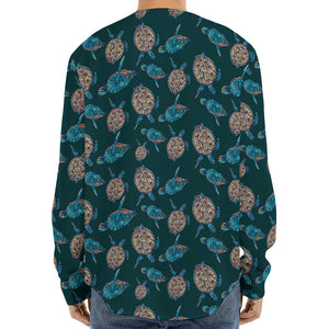 Blue Sea Turtle Pattern Print Long Sleeve Baseball Jersey