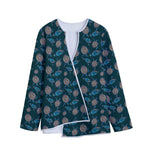 Blue Sea Turtle Pattern Print Long Sleeve Short Coat