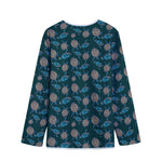 Blue Sea Turtle Pattern Print Long Sleeve Short Coat
