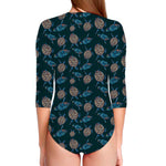 Blue Sea Turtle Pattern Print Long Sleeve Swimsuit