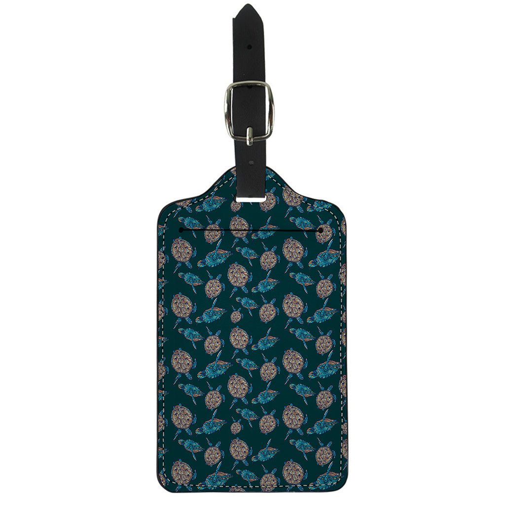 Blue Sea Turtle Pattern Print Luggage Tag