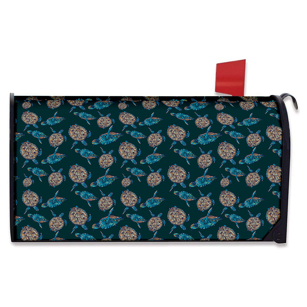 Blue Sea Turtle Pattern Print Mailbox Cover