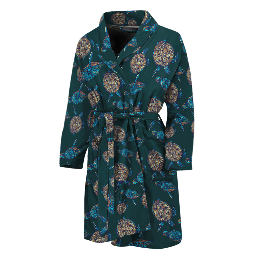 Blue Sea Turtle Pattern Print Men's Bathrobe
