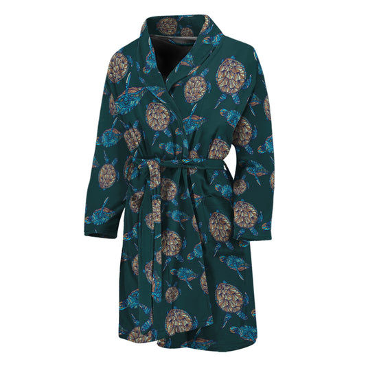 Blue Sea Turtle Pattern Print Men's Bathrobe