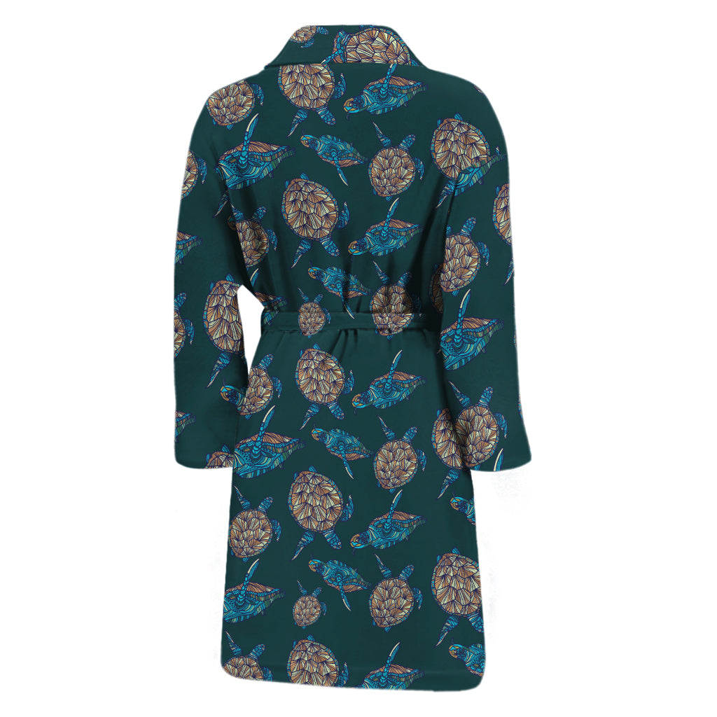 Blue Sea Turtle Pattern Print Men's Bathrobe