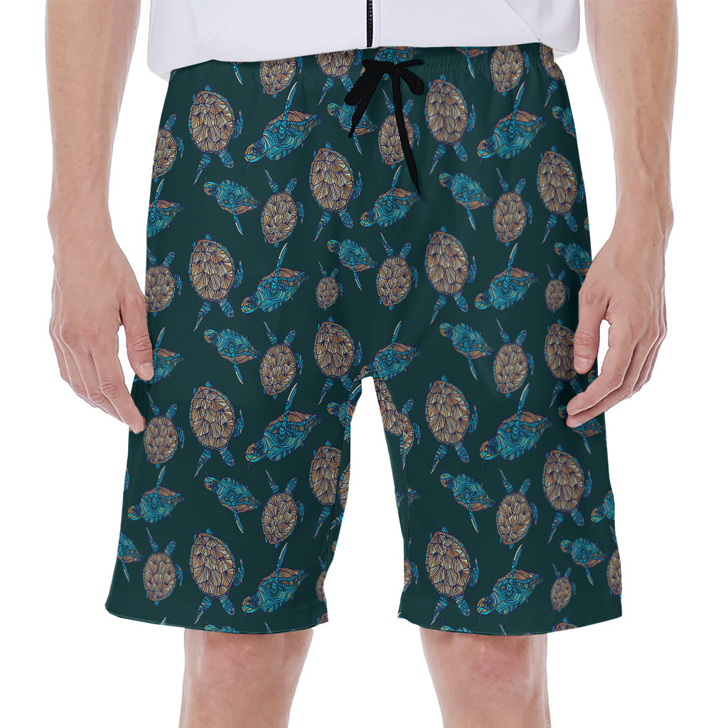 Blue Sea Turtle Pattern Print Men's Beach Shorts