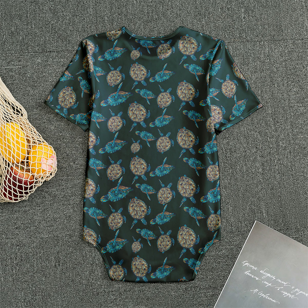 Blue Sea Turtle Pattern Print Men's Bodysuit