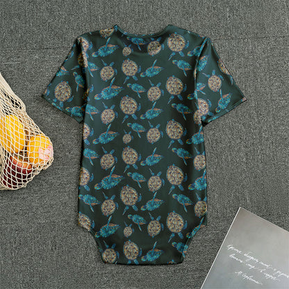 Blue Sea Turtle Pattern Print Men's Bodysuit