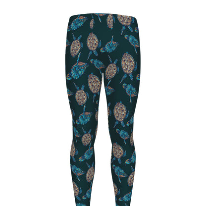 Blue Sea Turtle Pattern Print Men's leggings