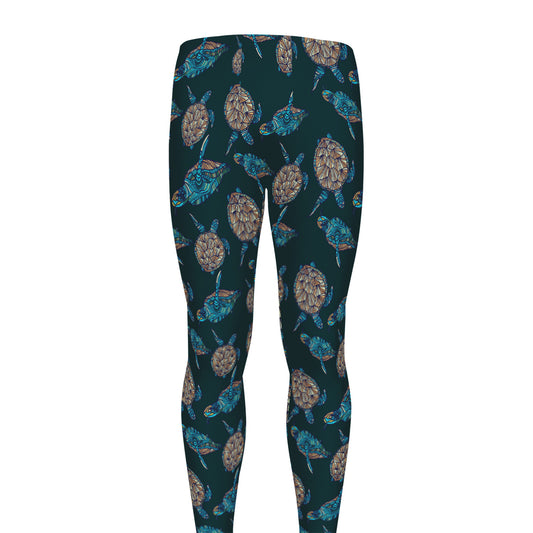 Blue Sea Turtle Pattern Print Men's leggings
