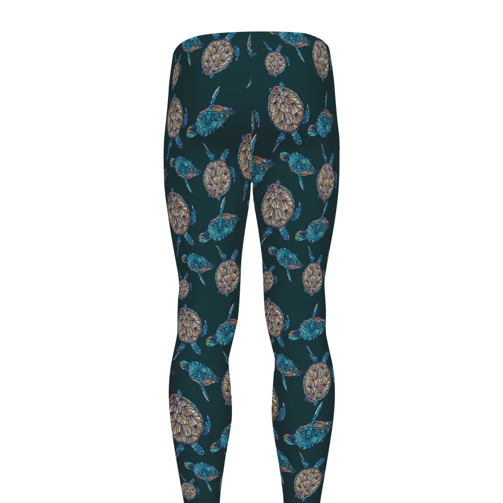 Blue Sea Turtle Pattern Print Men's leggings