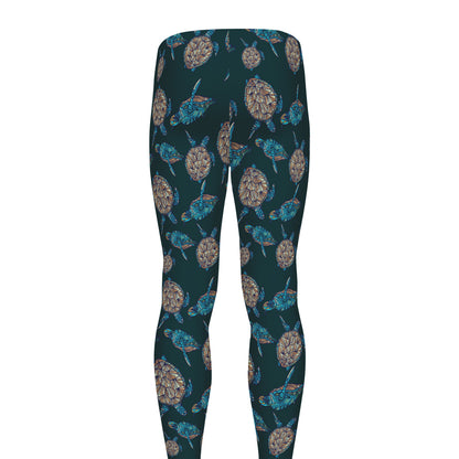 Blue Sea Turtle Pattern Print Men's leggings