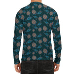 Blue Sea Turtle Pattern Print Men's Long Sleeve Rash Guard