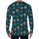 Blue Sea Turtle Pattern Print Men's Long Sleeve T-Shirt