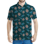 Blue Sea Turtle Pattern Print Men's Polo Shirt