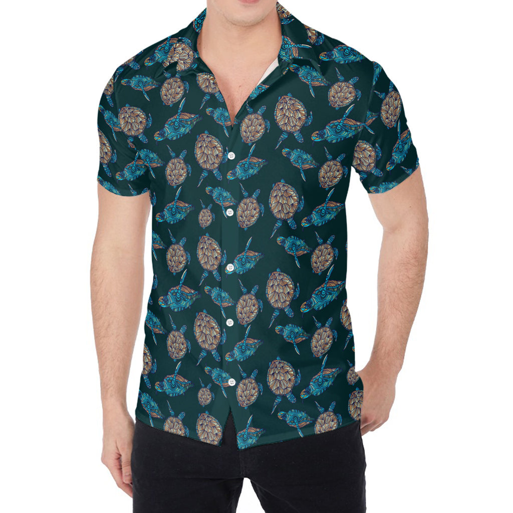 Blue Sea Turtle Pattern Print Men's Shirt