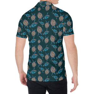 Blue Sea Turtle Pattern Print Men's Shirt