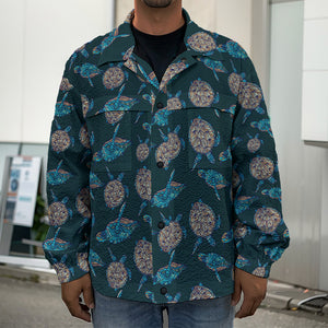 Blue Sea Turtle Pattern Print Men's Shirt Jacket