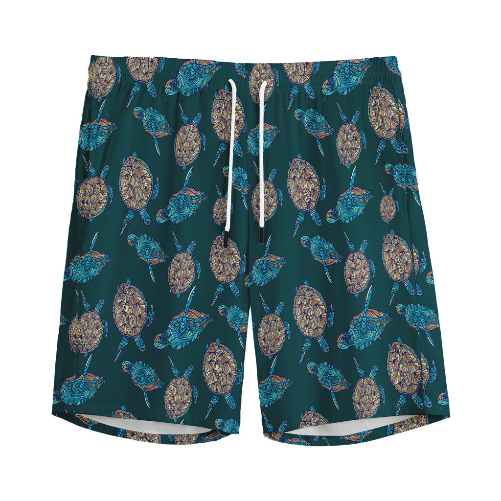 Blue Sea Turtle Pattern Print Men's Sports Shorts