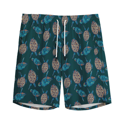 Blue Sea Turtle Pattern Print Men's Sports Shorts