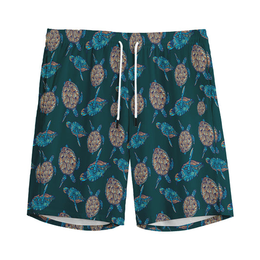 Blue Sea Turtle Pattern Print Men's Sports Shorts