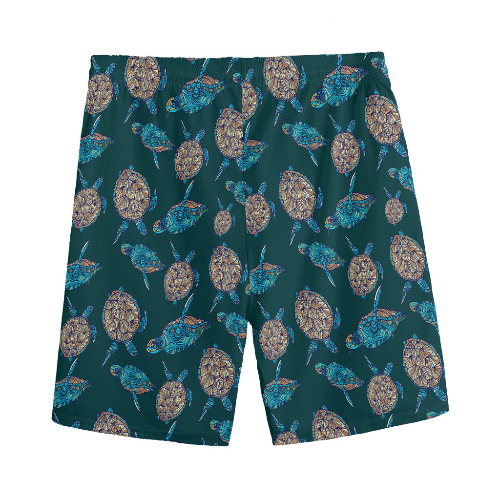 Blue Sea Turtle Pattern Print Men's Sports Shorts