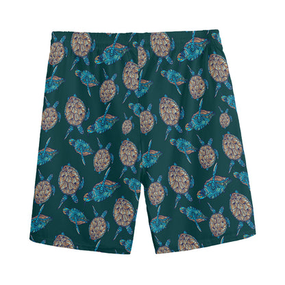 Blue Sea Turtle Pattern Print Men's Sports Shorts
