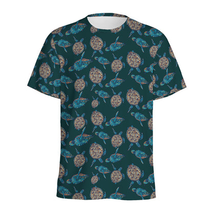 Blue Sea Turtle Pattern Print Men's Sports T-Shirt