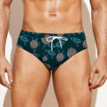 Blue Sea Turtle Pattern Print Men's Swim Briefs