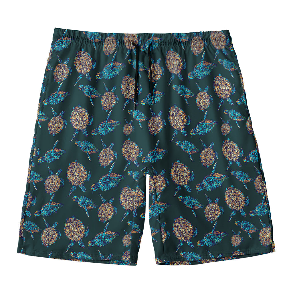 Blue Sea Turtle Pattern Print Men's Swim Trunks