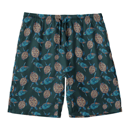 Blue Sea Turtle Pattern Print Men's Swim Trunks