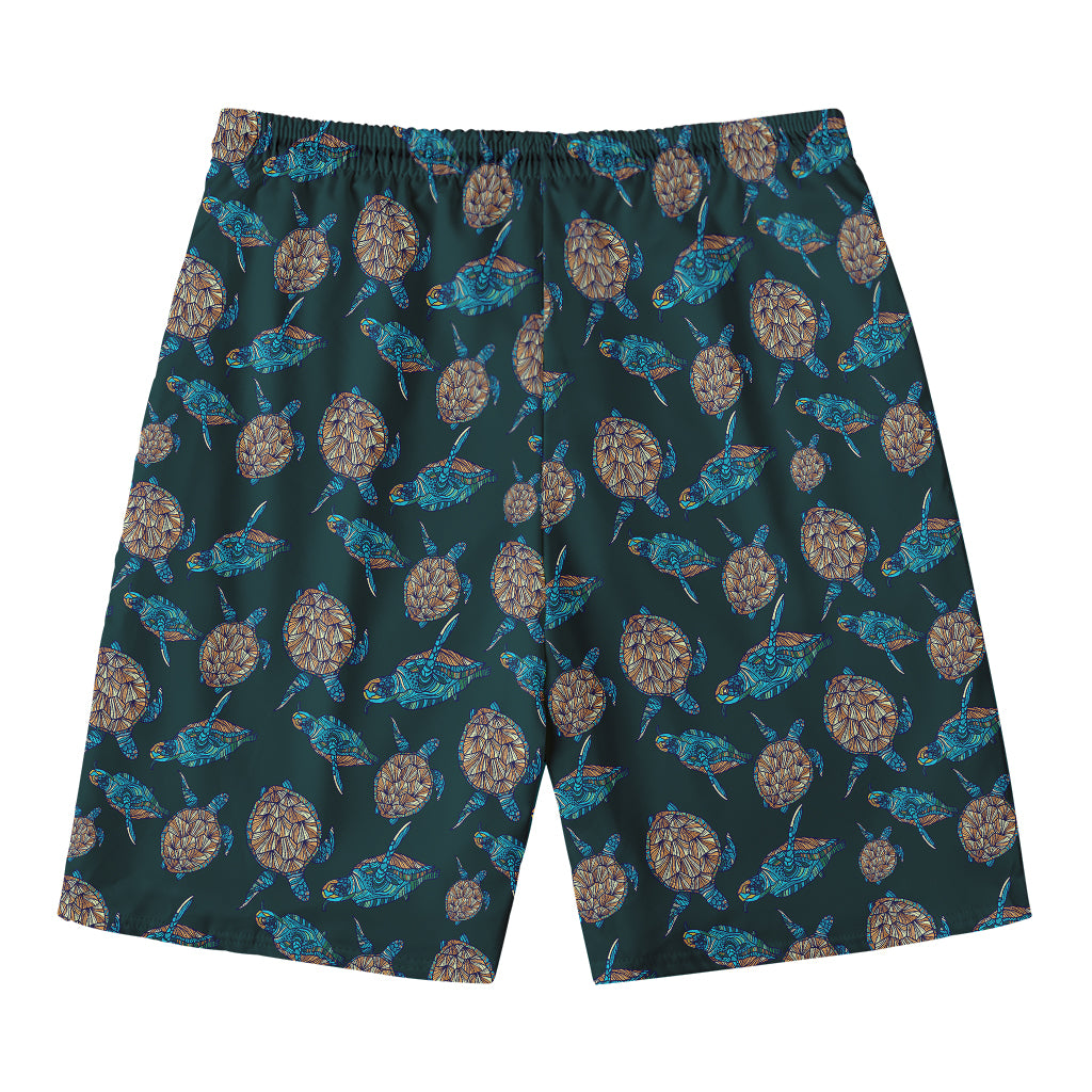 Blue Sea Turtle Pattern Print Men's Swim Trunks