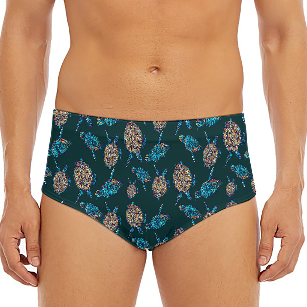 Blue Sea Turtle Pattern Print Men's Triangle Swim Briefs