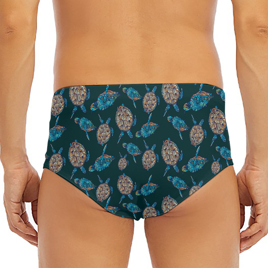 Blue Sea Turtle Pattern Print Men's Triangle Swim Briefs