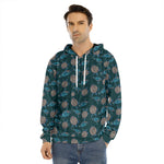 Blue Sea Turtle Pattern Print Men's Velvet Pullover Hoodie