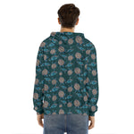 Blue Sea Turtle Pattern Print Men's Velvet Pullover Hoodie