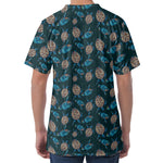 Blue Sea Turtle Pattern Print Men's Velvet T-Shirt