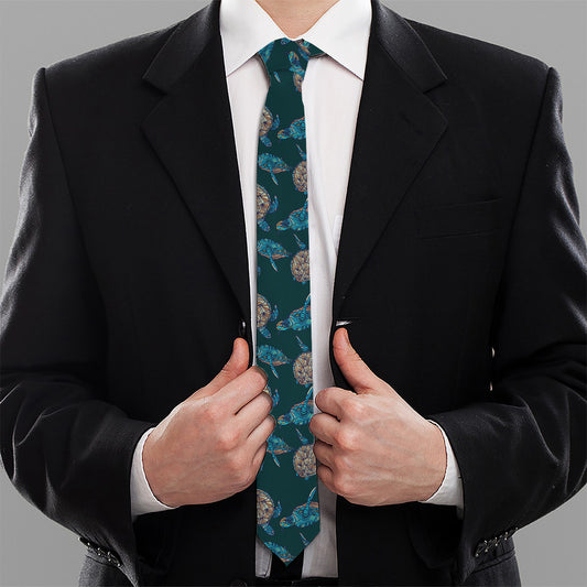 Blue Sea Turtle Pattern Print Necktie
