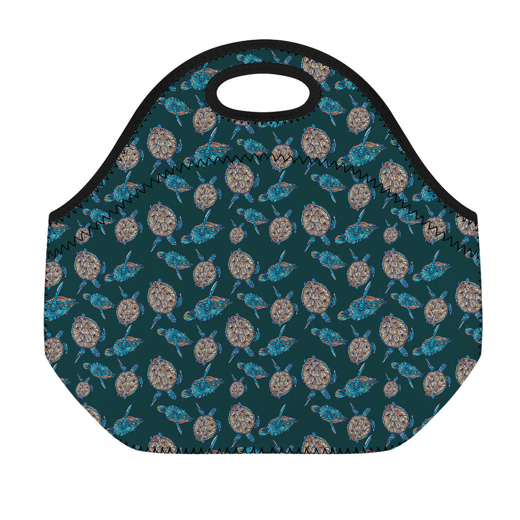 Blue Sea Turtle Pattern Print Neoprene Lunch Bag