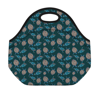 Blue Sea Turtle Pattern Print Neoprene Lunch Bag