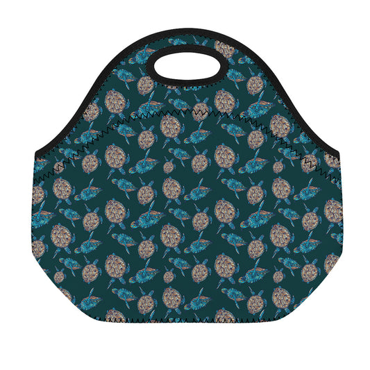 Blue Sea Turtle Pattern Print Neoprene Lunch Bag