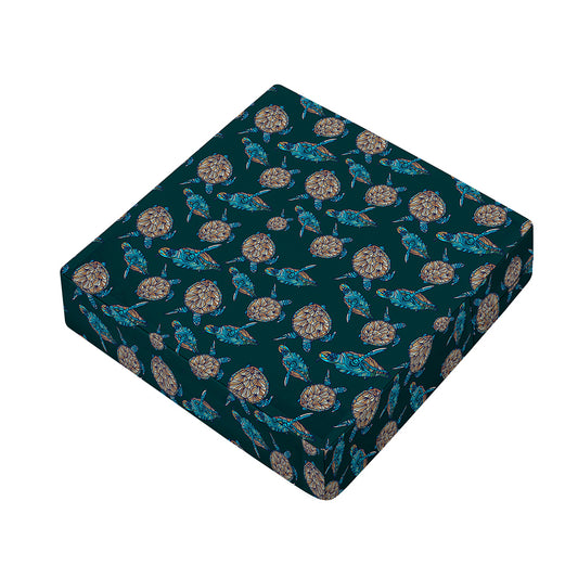 Blue Sea Turtle Pattern Print Outdoor Seat Cushion Cover