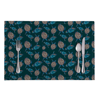 Blue Sea Turtle Pattern Print Placemat