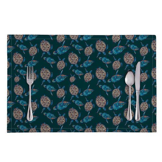 Blue Sea Turtle Pattern Print Placemat